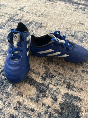 adidas Kids Blue Soccer Sneakers with White Stripes